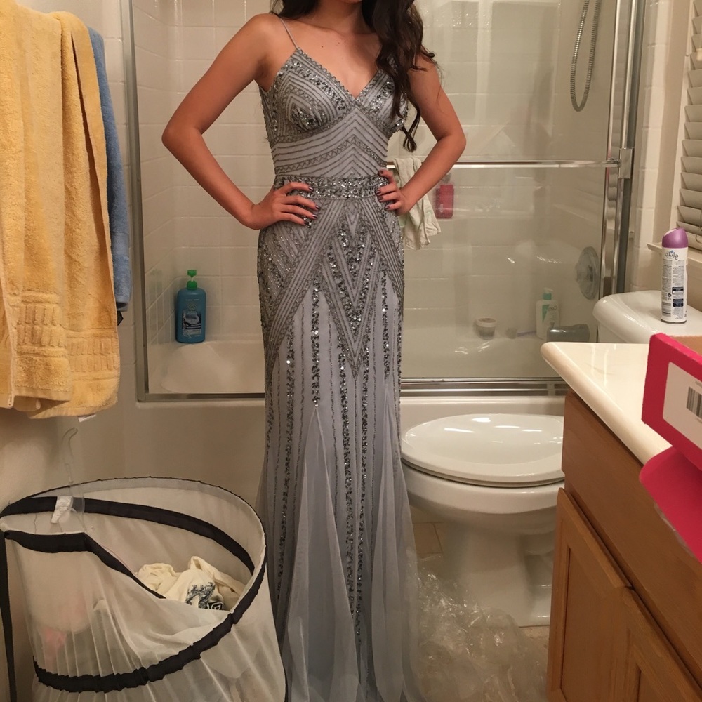 Blue/grey beaded prom dress, ONLY WORN ONCE